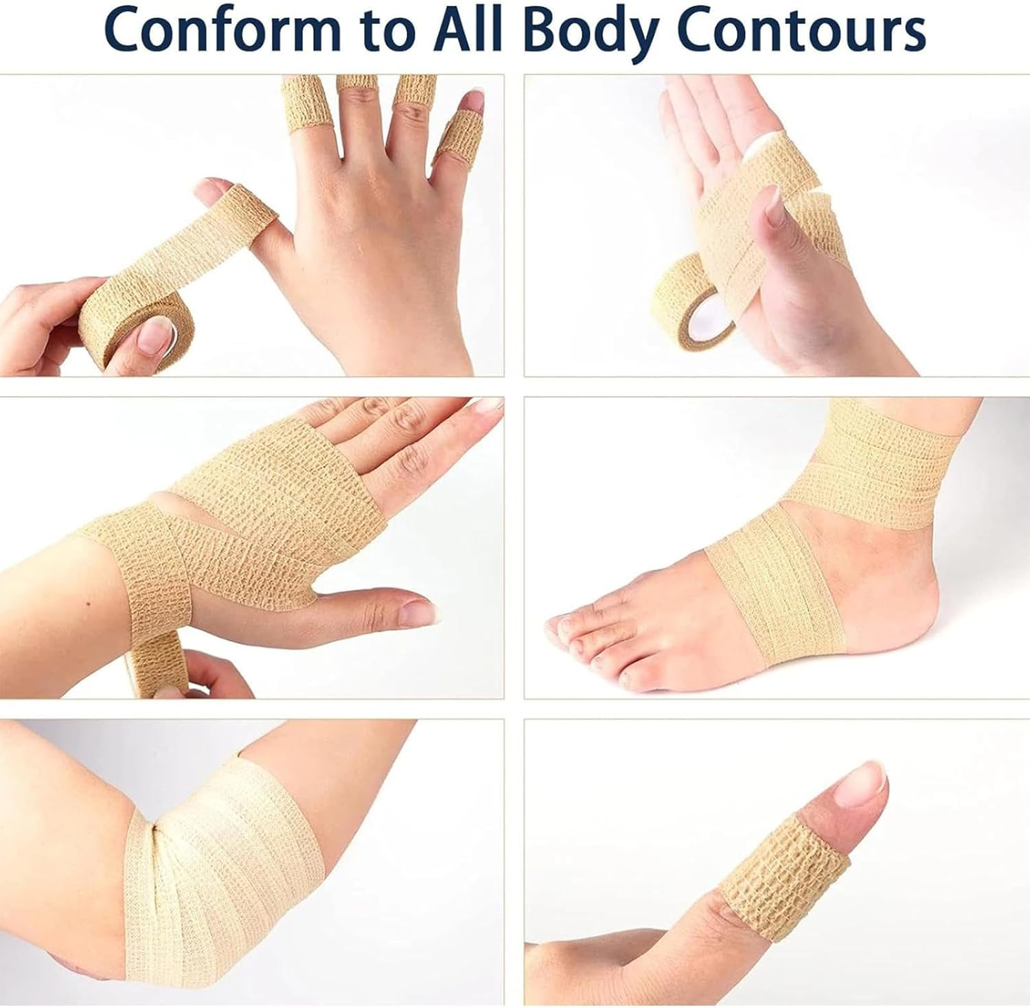 8PCS Cohesive Bandage, Compression Bandage, Strapping Tape, 5Cm X 4.5M Skin Tone, Self Adhesive Bandage for Sports, First Aid, and Athletic Support image number 5