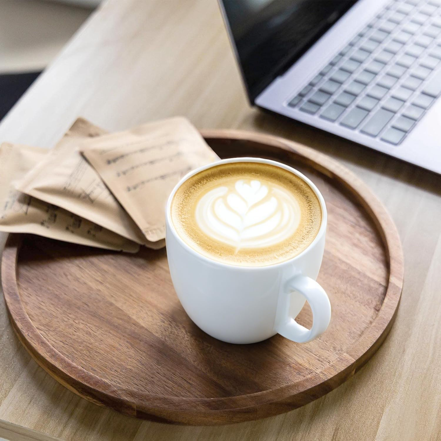 Delsol Decorative round Wooden Tray, Acacia Wood Serving Tray for Farmhouse Kitchen Dining Room Table,Small Candle Holder for Coffee Table Home Deco image number 2