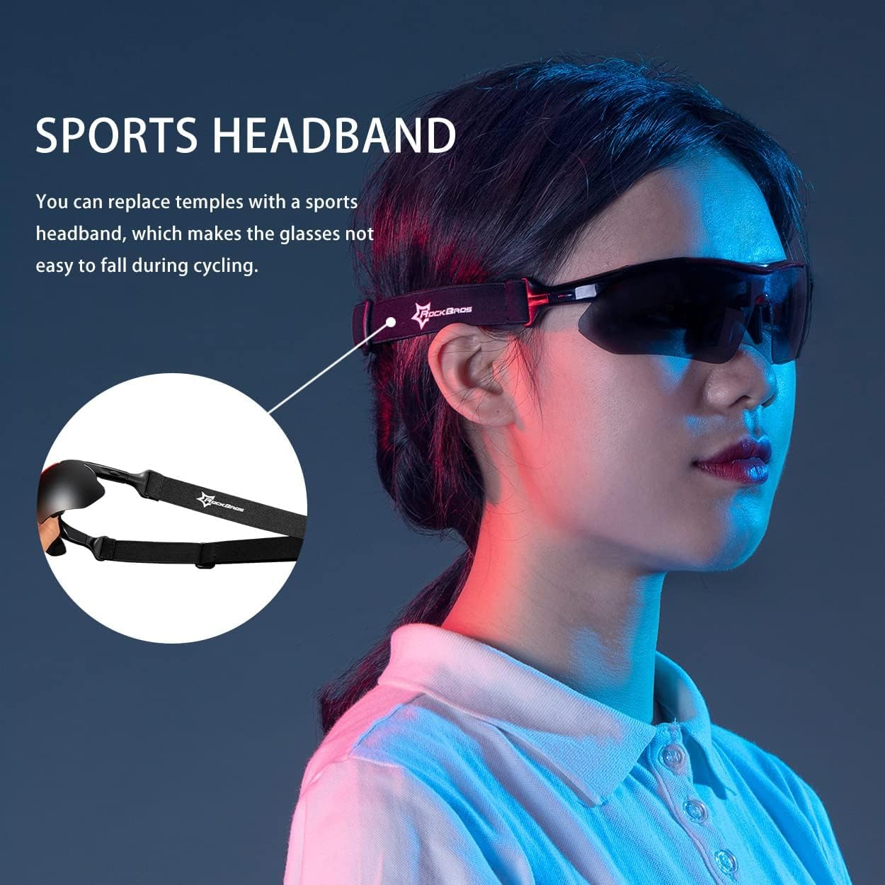 ROCKBROS Cycling Glasses Sports Sunglasses Mens Goggles MTB Biking Sunglasses - Black Blue image number 2