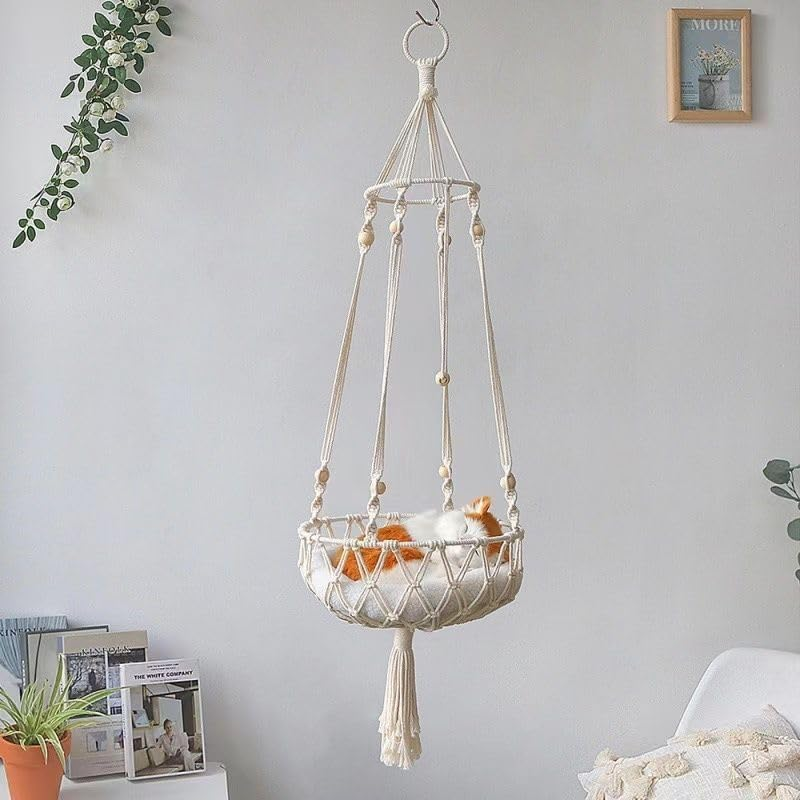 Cat Hammock, Bed Basket Swinging Pet House Nest for Small Dog Cat, Boho Hammocks, Space Saving Furniture Perches and Shelves for Wall