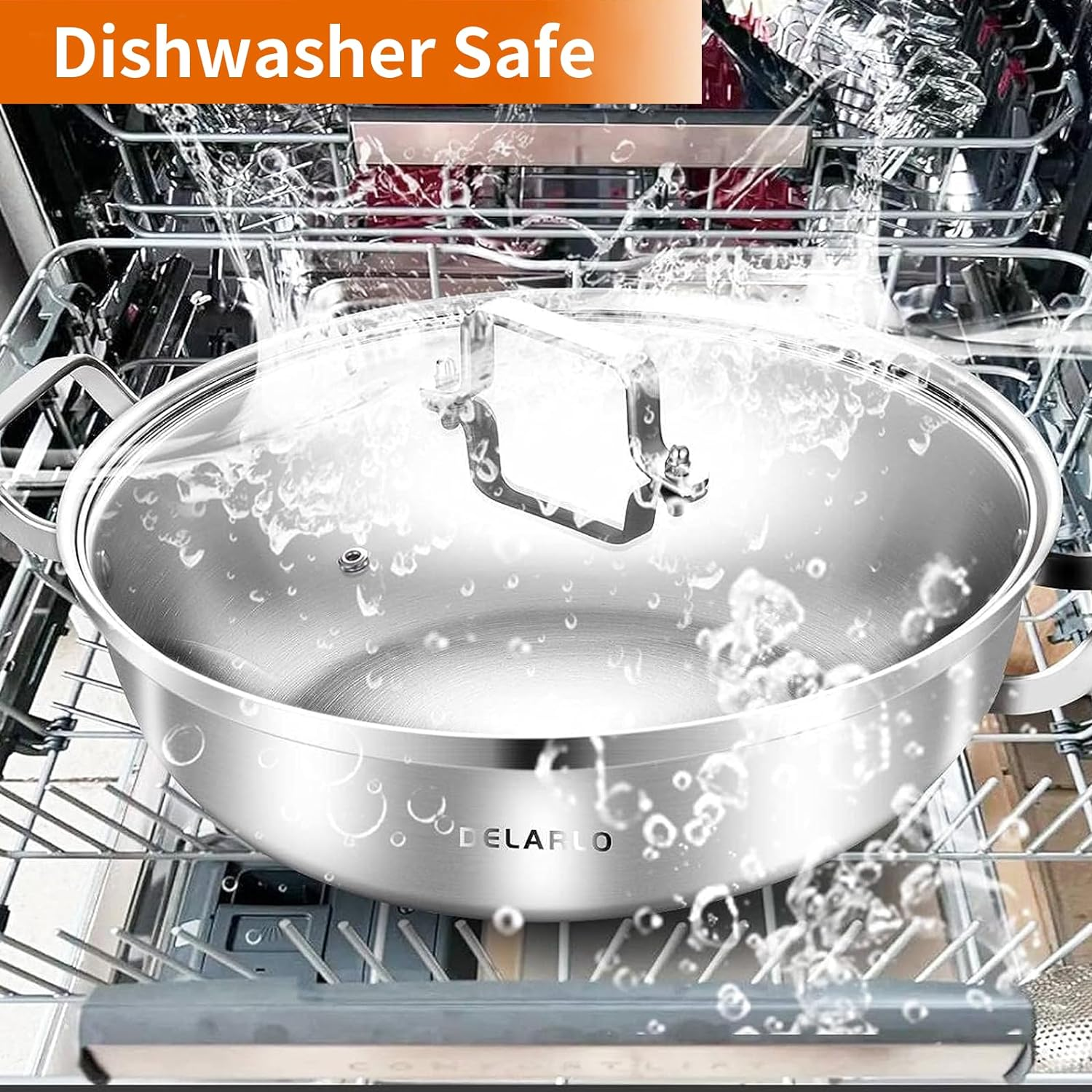 Delarlo Tri-Ply Stainless Steel 11 Inch Everyday Pan with Lid, Kitchen Everything Pan, Chef'S Pans, Induction Deep Saute Pan, High Side Cooking Pot 3.5QT, Oven Safe Stock Pot, up to 600℉