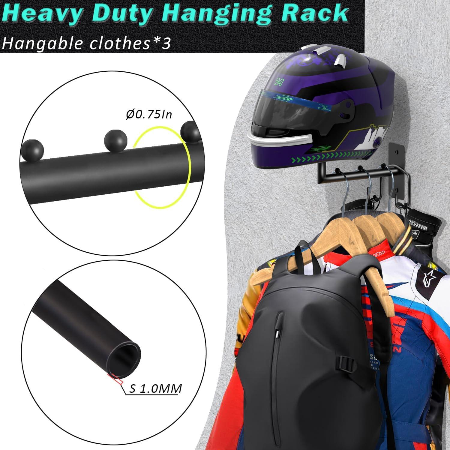 Helmet Holder with Hook, Wall Mount Hanger, Motorcycle Gear Rack, Display Mount for Bike, Hockey, Football Helmets image number 1