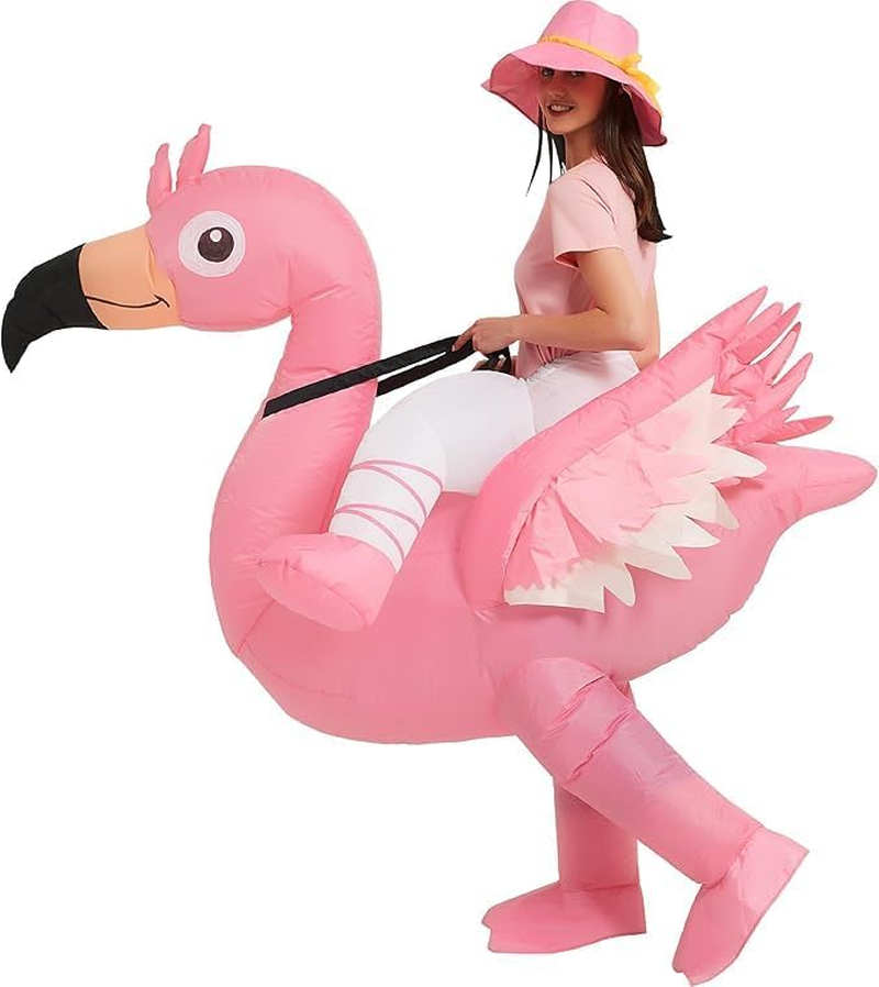 Inflatable Adult Flamingo Costume Riding on Flamingo Air Blow up Funny Fancy Dress Party Halloween Costume for Adult image number 3