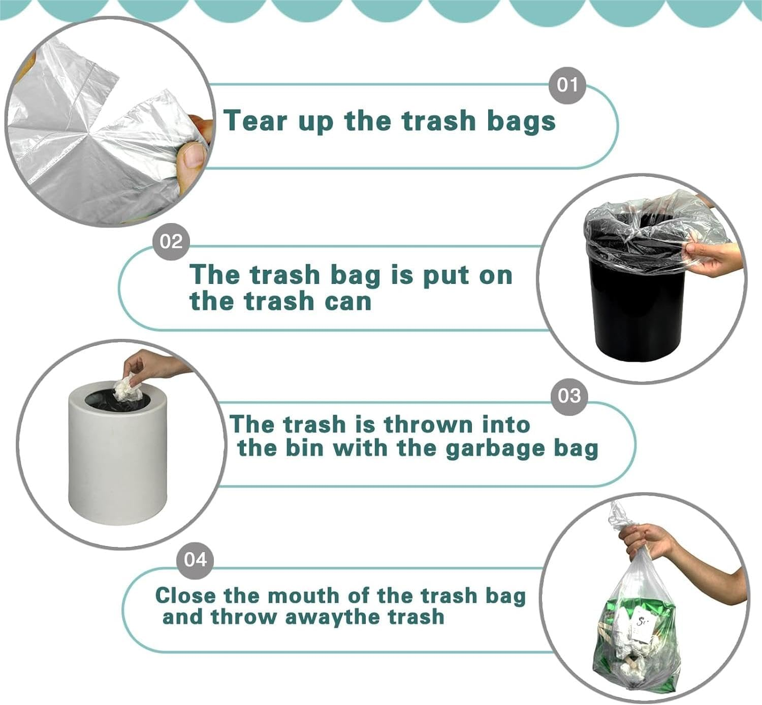 10Rolls 200 Counts Garbage Bags Strong Thin Material Disposable Kitchen Garbage Bags, Durable Plastic Trash Bags for Office Home Bedroom Garden Waste Bin (Silvery) image number 1