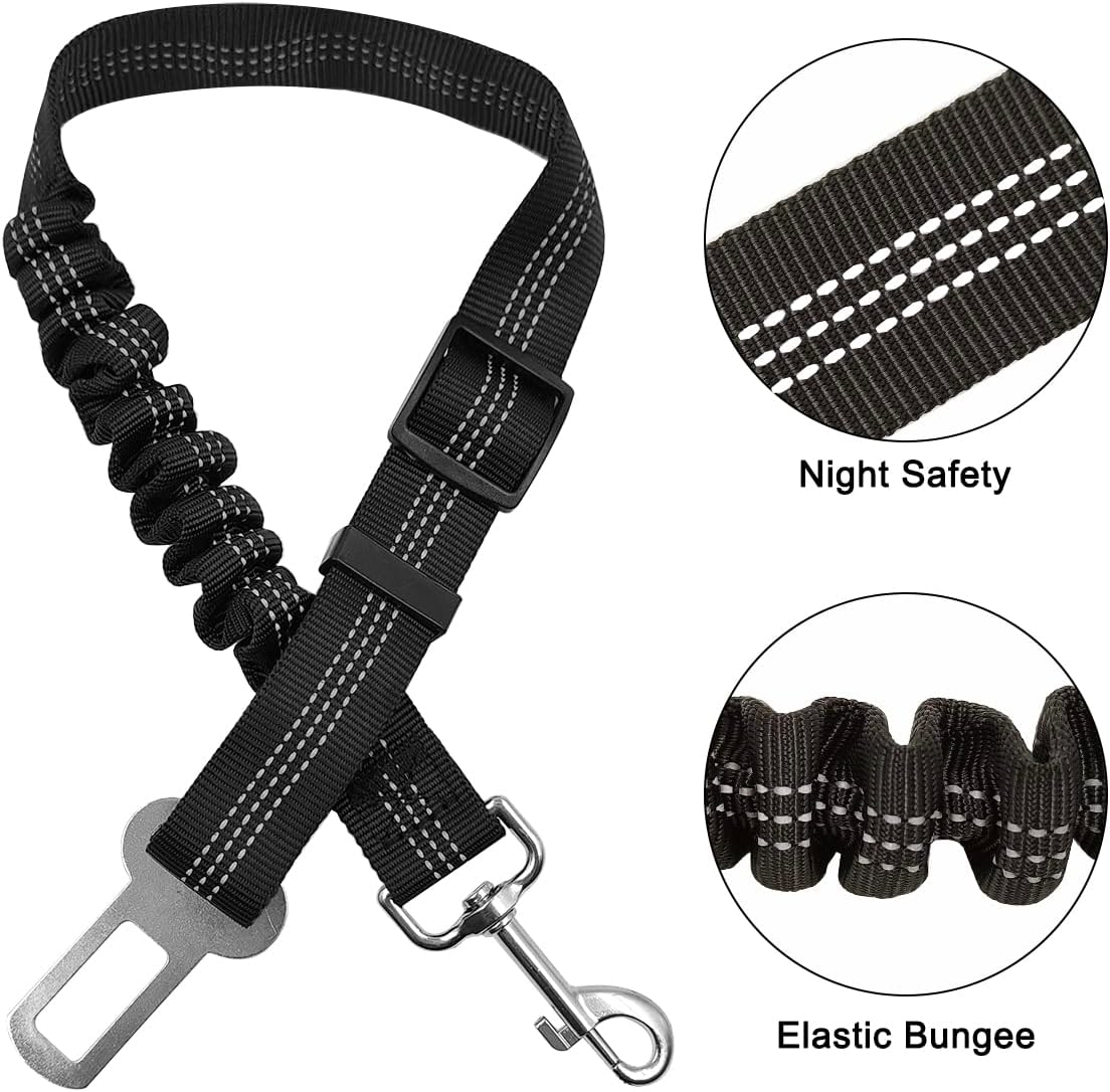 2 PCS Dog Seat Belt,Yucool Retractable Dog Car Seat Belts Safety Dog Seat Car Harness for Car Travel with Stainless Hook and Elastic Bungee Buffer(Black) image number 6
