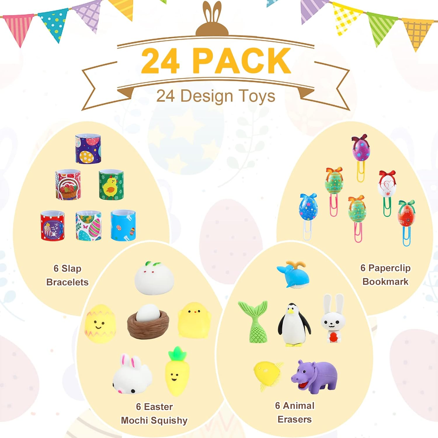 Moomoo Baby Prefilled Easter Eggs with Toys inside Colorful Bright Plastic Easter Egg, Perfect for Easter Egg Hunt, Easter Basket Stuffers Fille, 24PCS