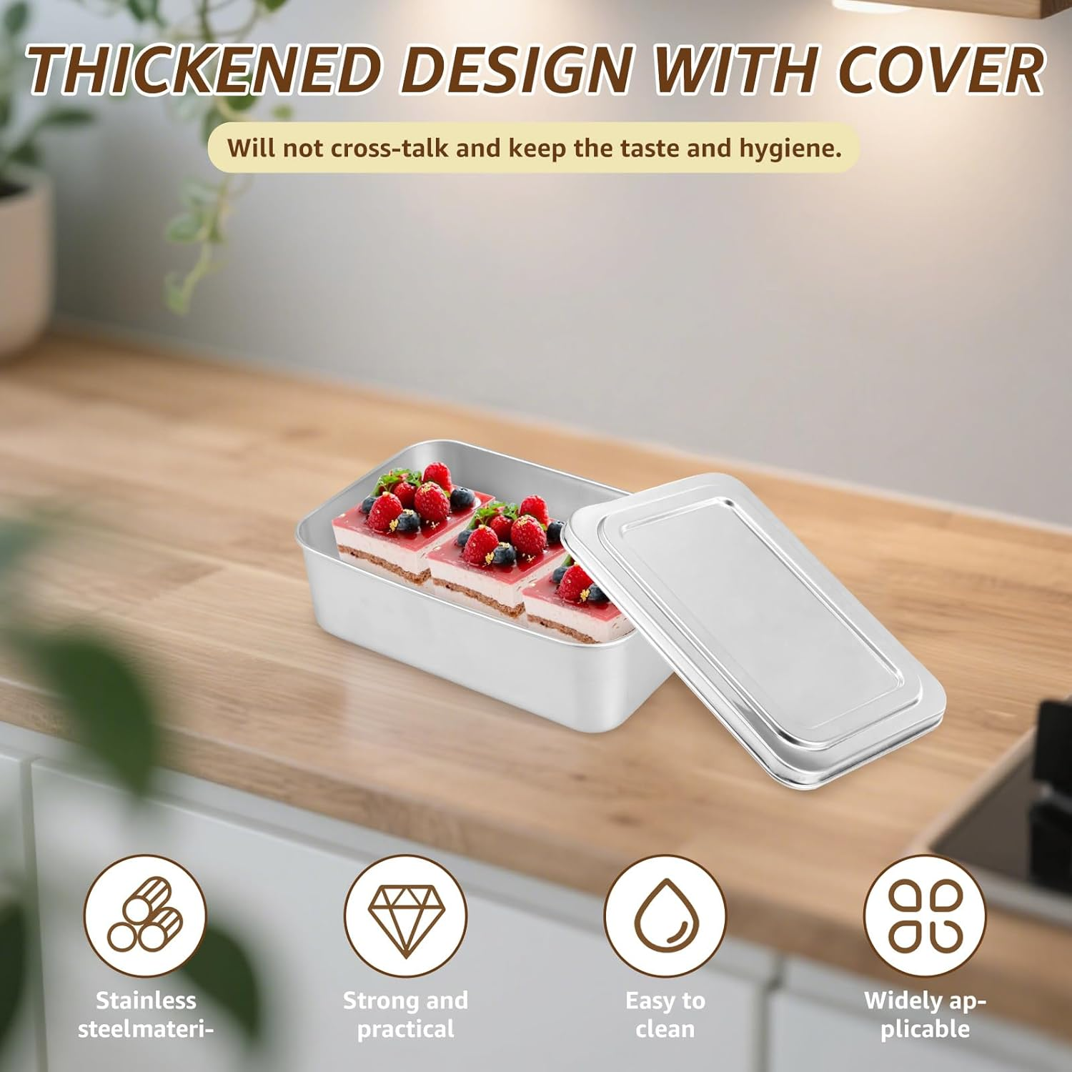 ZFLYCANP Stainless Steel Bread Loaf Pan with Lid, Rectangle Loaf Pan, Flat Bottom for Perfect Shaping without Collapse, Multipurpose Baking Bakeware for Baking Bread Party Dessert (Small) image number 6