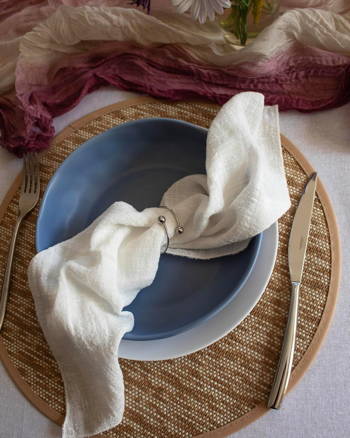 Generic White 100% Linen Cloth Cotton Square Napkins | Set of 6, 40Cm X 40Cm | Wedding Shower Bridal Event Styling Table Decor |