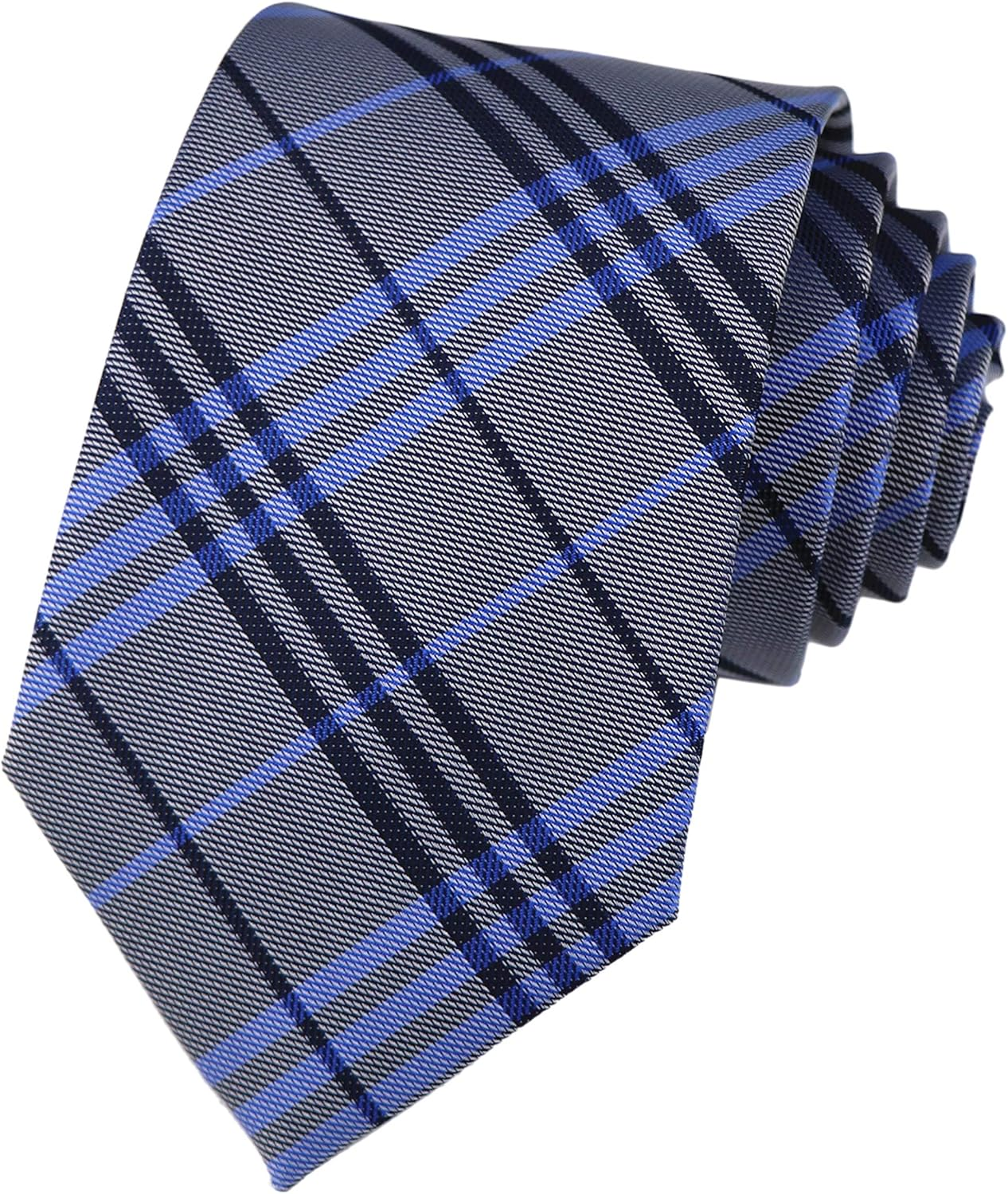 Secdtie Men'S Classic Checks Silver Jacquard Woven Silk Tie Formal Necktie