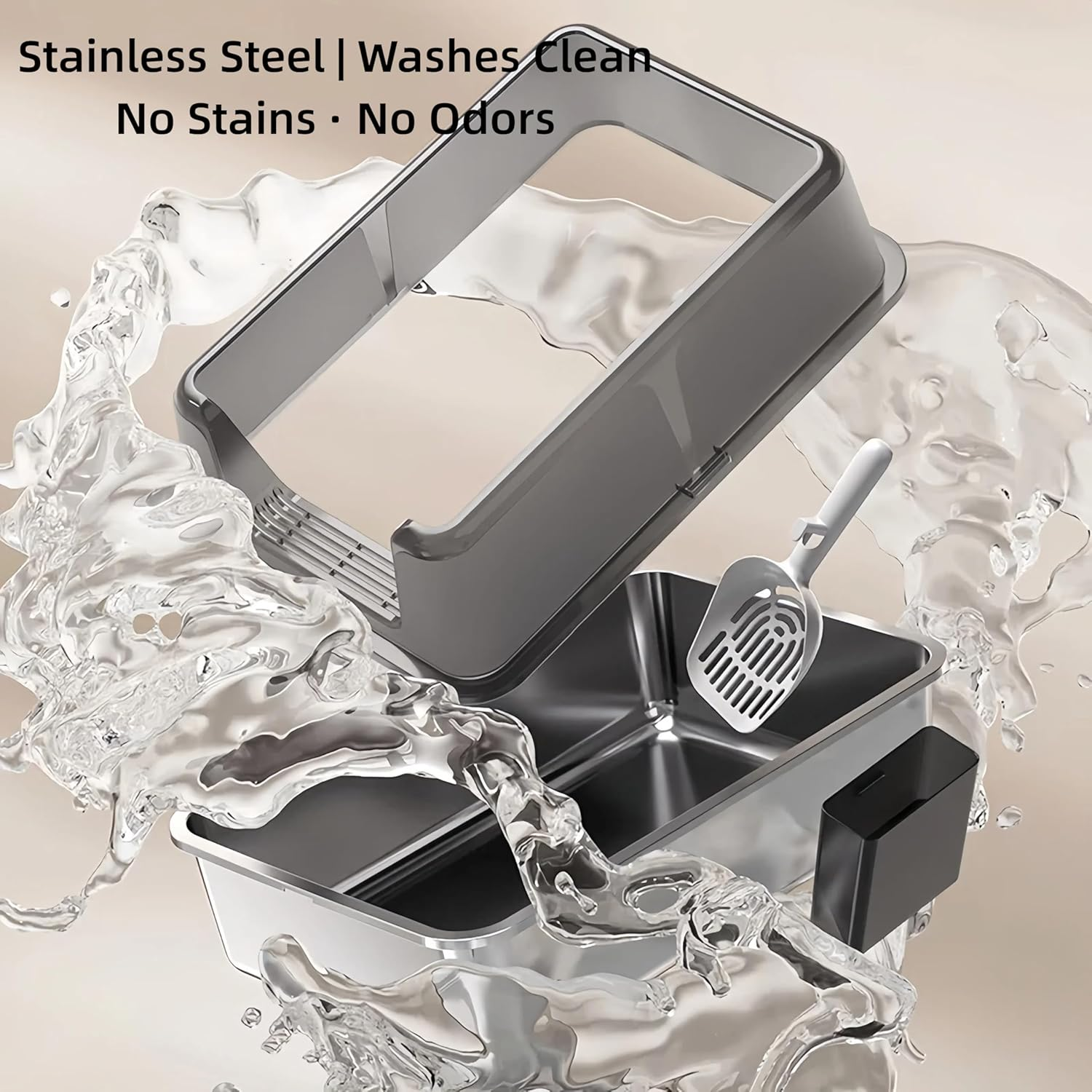 Stainless Steel Cat Litter Box with Lid, 60 * 40 * 31.5Cm Extra Large Litter Box for Big Cats, Metal Litter Pan High Sided, Anti-Urine Leakage, Easy Cleaning, Include Scoop