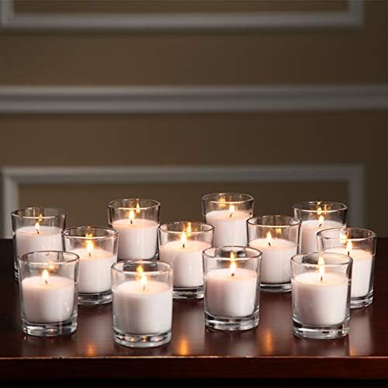 Hosley&reg; 48 Pack Unscented Clear Glass Filled Votive Candles Hand Poured Wax Candle Ideal for Aromatherapy Spa Weddings Birthdays Holidays Party (Warm White) image number 1