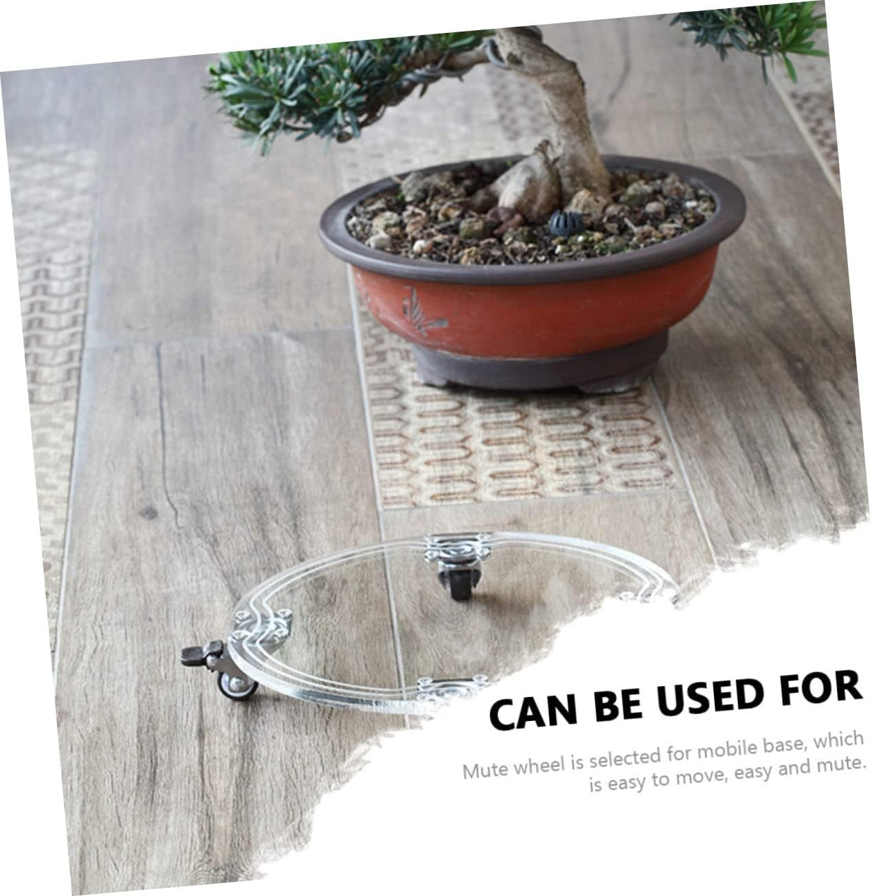 HANABASS Acrylic Moveable Flowerpot Tray with Wheels 26Cm &ndash; Plant Pot Holder Caddy for Indoor Outdoor Gardening Plant Storage and Mobility image number 5