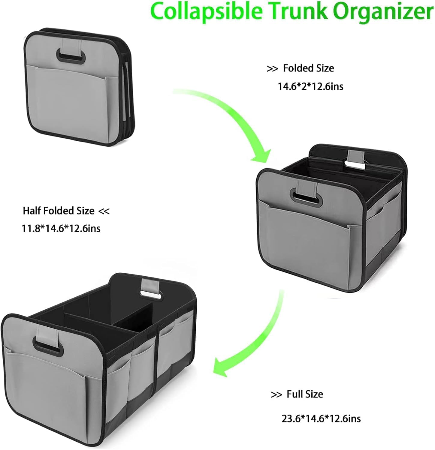 Car Trunk Organizer, Car Storage Box, Reinforced Handles, Collapsible Multi-Compartment, Foldable & Waterproof, 600D Oxford Polyester, Suitable for Any Car, SUV, Mini-Van image number 4