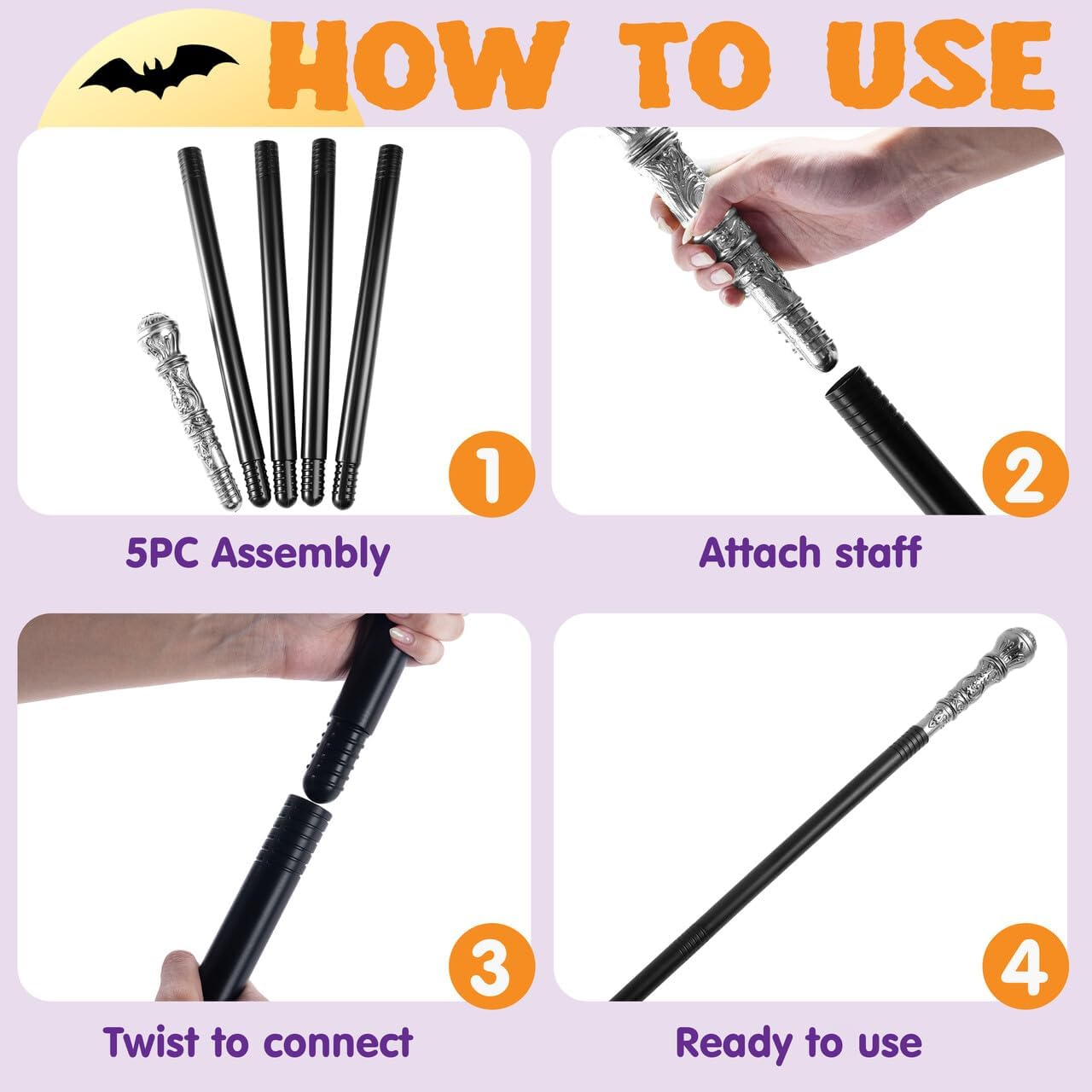 Spooktacular Creations Halloween Silver Walking Cane, Costume Walking Stick, Vintage Cane Prop Accessory for Halloween Party Pretend Play Costume, Halloween Dress Up image number 5