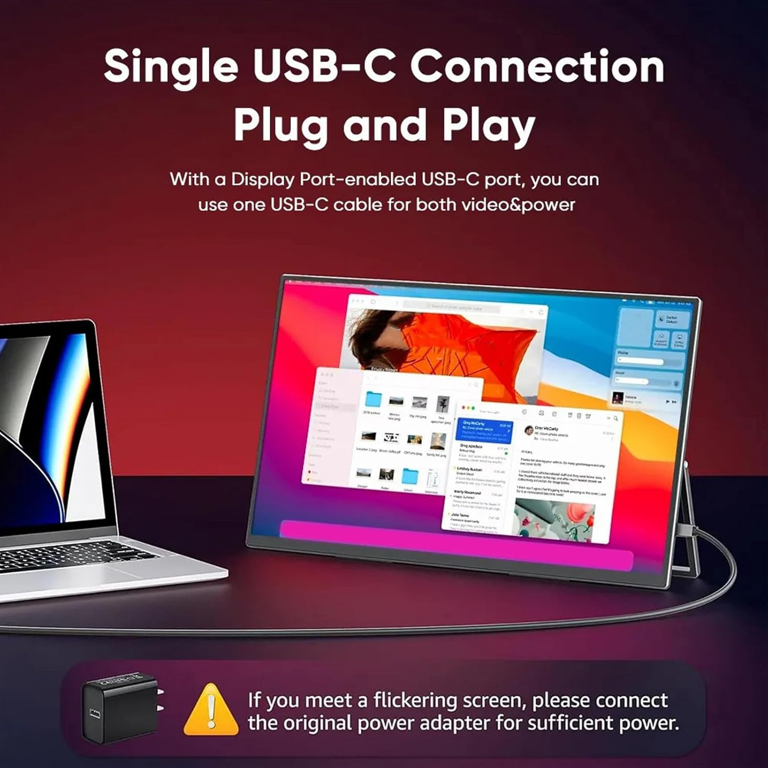 13.3 Inch 2K Portable Display, 60HZ 2560 X 1600 Full HD IPS Screen, Ultra-Thin Portable Touchscreen Monitor, USB C Type C Mini HDMI, Computer External Display for Laptop Phone Switch image number 6