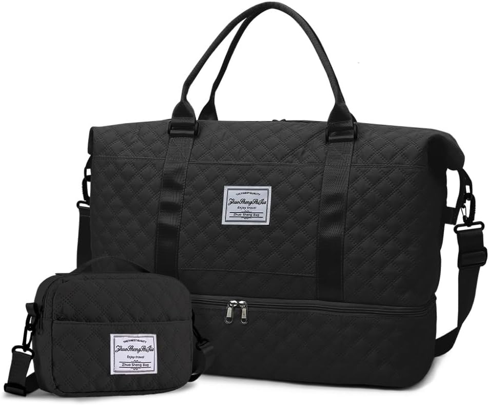 WOTWO 2PCS Travel Duffel Bag Set, Large Capacity Gym Bag with Wet Pockets & Shoe Compartment for Women & Men, Carry-On Overnight Bag with Toiletry Bag for Gym Yoga Travel image number 1