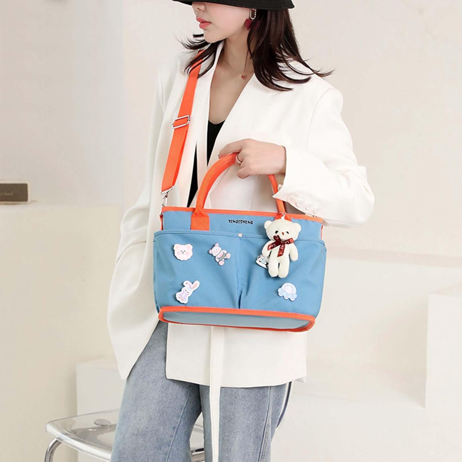 Tote Diaper Bag - Large Capacity Waterproof Women Satchel Purses | Travel Multi-Purpose Tote Diaper Bag, Large Opening Nursery Storage with Dry Wet Separation - Beige image number 3