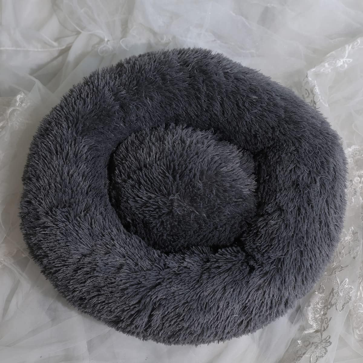 Calming Dog Beds for Small Medium Large Dogs - round Donut Washable Dog Bed, Anti-Slip Faux Plush Fluffy Donut Cuddler Anxiety Cat Bed， Diameter39In image number 5
