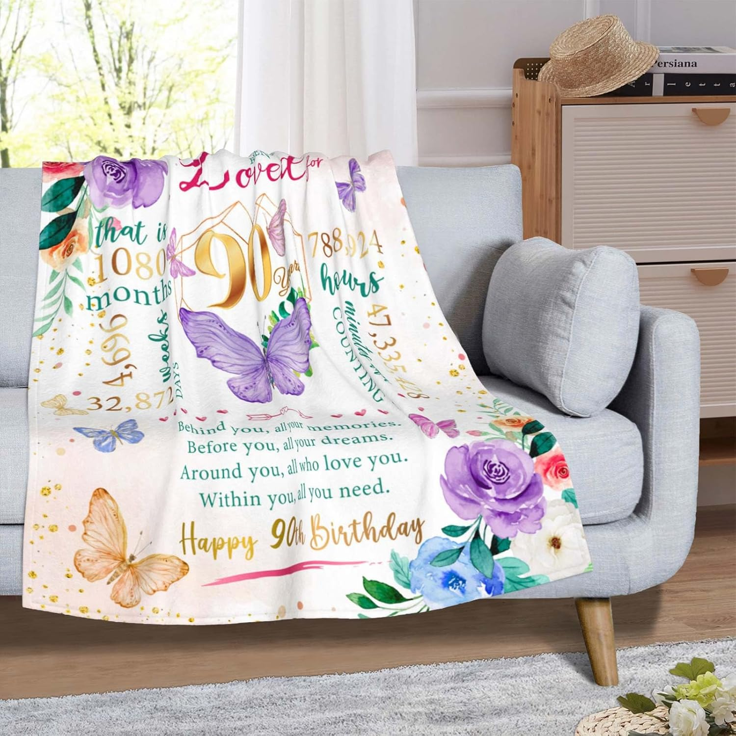 90Th Birthday Gifts for Women - Best 1935 Gift Ideas, Happy Birthday Decorations Throw Blanket 50"X60"