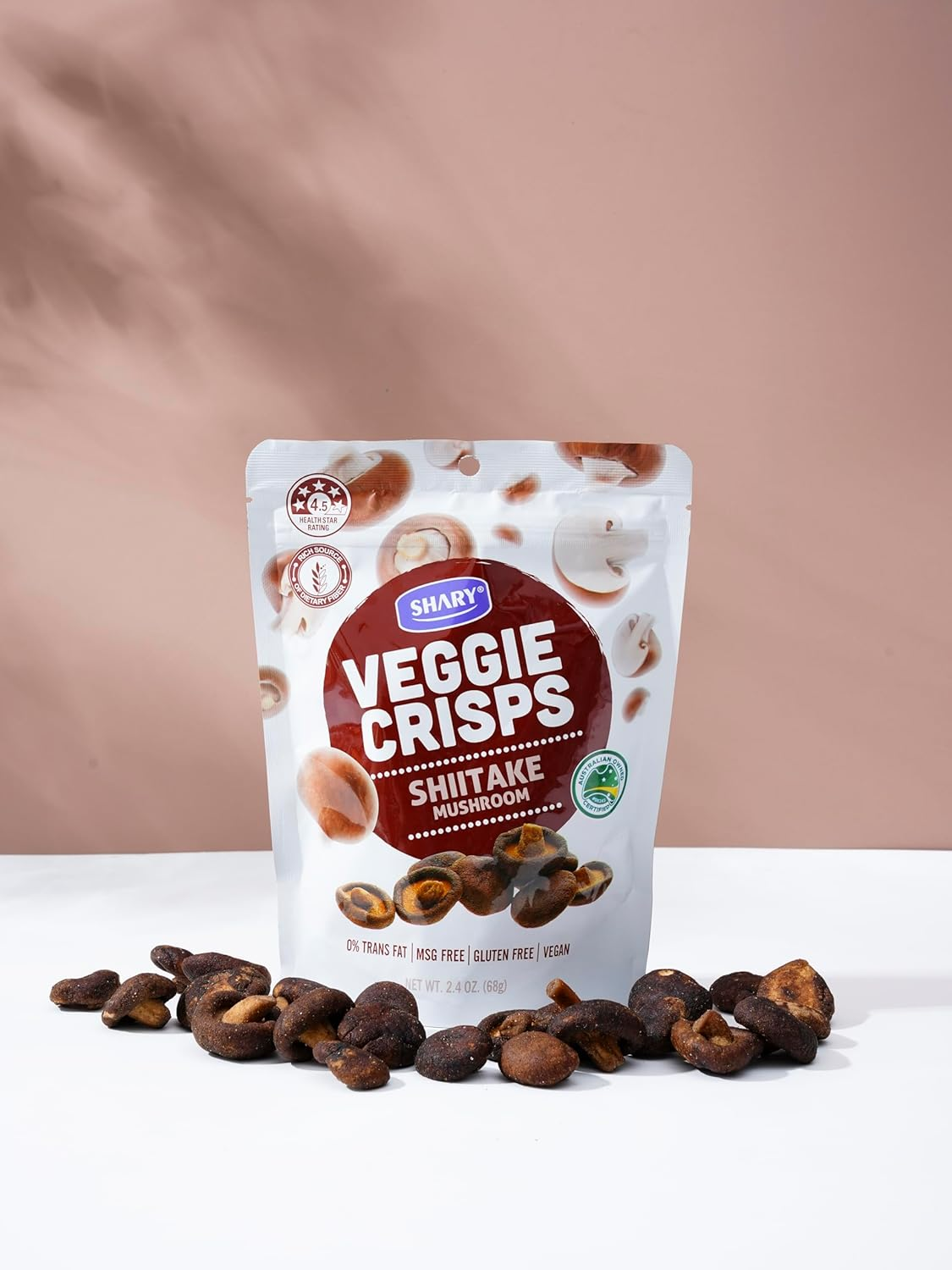 Shary Shiitake Mushroom Crisps, Bulk Pack (6 X 68G) &ndash; Crunchy, Savoury, Vegan, Gluten-Free Snack image number 4