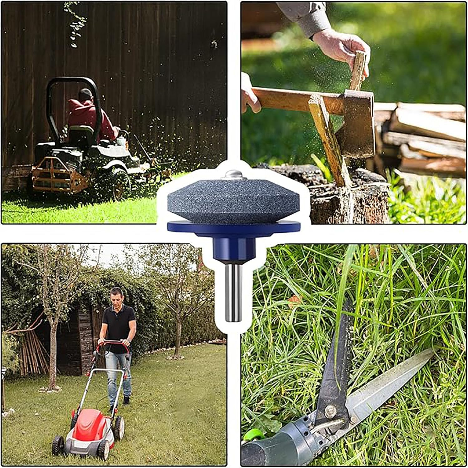4 PCS Lawn Mower Blade Sharpener with 1 Pcs Balancer, Universal Multi-Sharp Rotary Lawnmower Sharpen for Power Drill Hand Drill and Lawn Mower Blade Balancer, Mower Sharpening Stone Wheel Kit image number 5