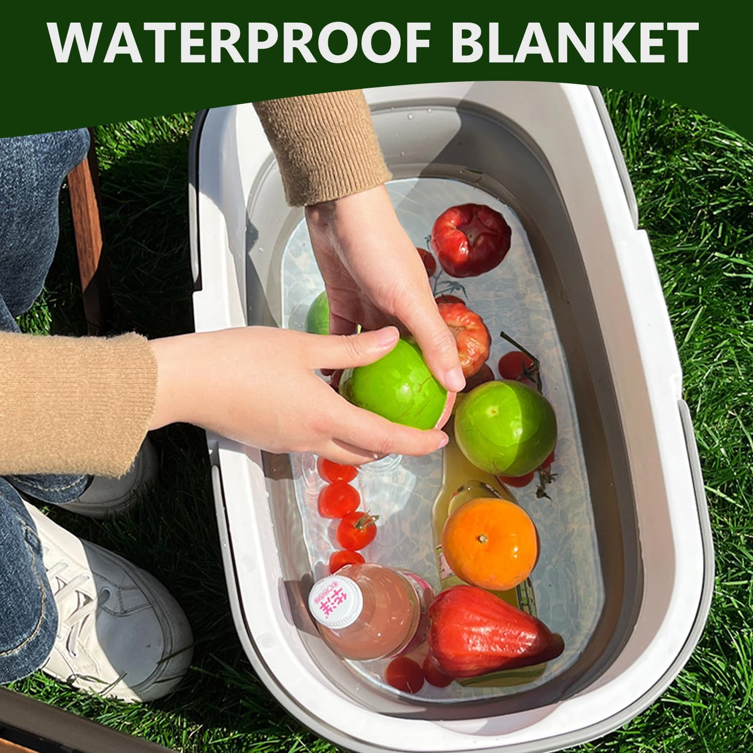 Hopenest Collapsible Picnic Basket with Table Waterproof, Portable, Foldable Basket with Handles for Family Travel, Beach, Camping, and BBQ (Green)