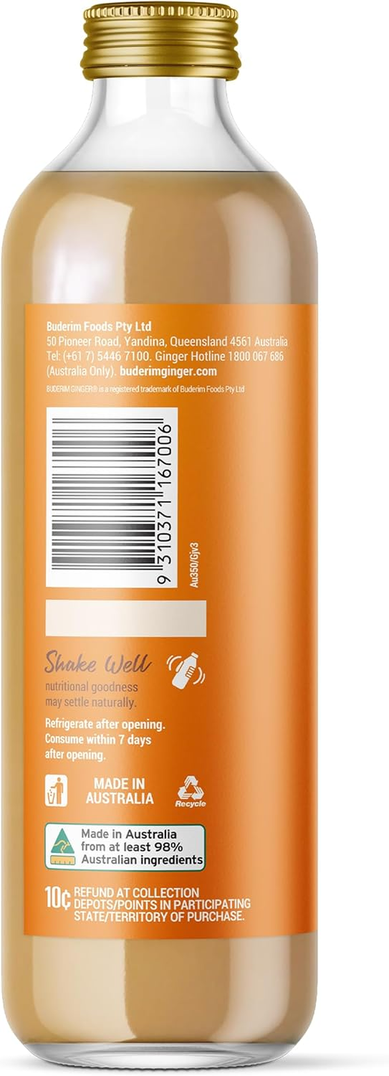 Buderim Ginger Australian Ginger Shots &ndash; 7-Day Supply, Made with Bioactive Ginger Juice, 350Ml Glass Bottle, Take 1 Shot a Day or Add to Smoothies, Salad Dressing and Stir-Fries. image number 3