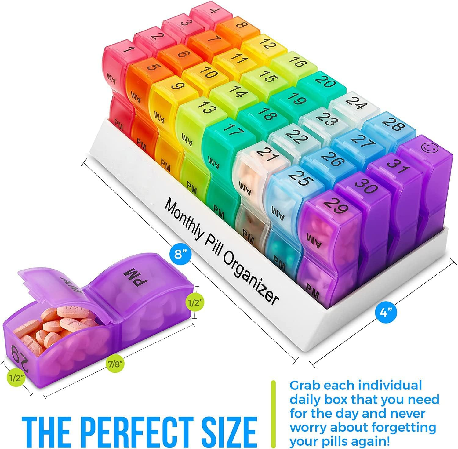 Monthly Pill Organizer 2 Times a Day, 30 Day One Month Pill Box Case with Tray, Medication Organizer Monthly with 31 Removable AM PM Compartments to Hold Fish Oil, Vitamins, Supplements image number 3