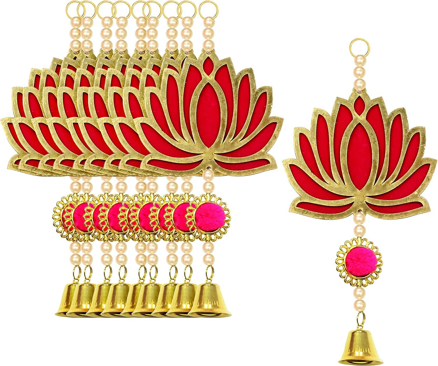 TIED RIBBONS Lotus Backdrop Hanging Pooja Decor | Plastic, 9 Inch | Set of 10 | Indian Pooja Decorations for Home, Navratri, Wedding, Ganesh Pooja |Diwali Decoration for Home, Ganesh Chaturthi