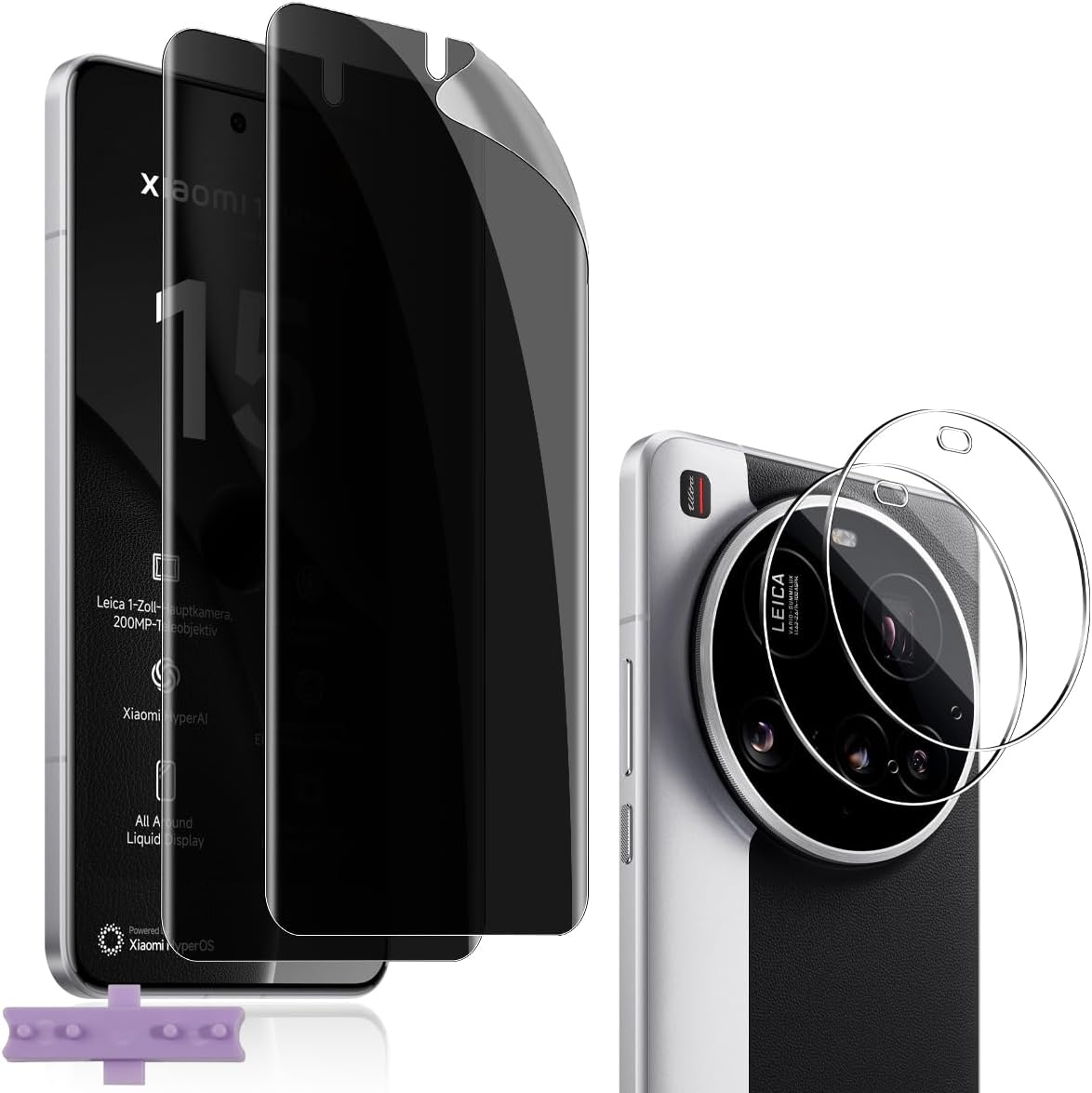 Vanrain Privacy Screen Protector for Xiaomi Mi 15 Ultra, Pack of 2 + 2 Hydrogel Privacy Screen Protector and Camera Protection, TPU Soft Film anti Spy Privacy Screen for Xiaomi 15 Ultra