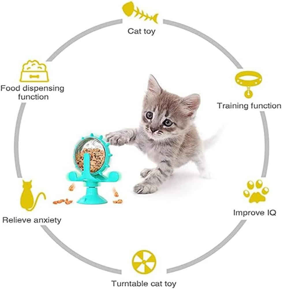 RUTREZOGO 2-Pack 360&deg; Rotating Pet Puzzle Toy - Adjustable Treat Dispenser for Cats & Dogs, Slow Feeder Enrichment Toy with Suction Cup for Small/Medium/Large Pets, Blue image number 4