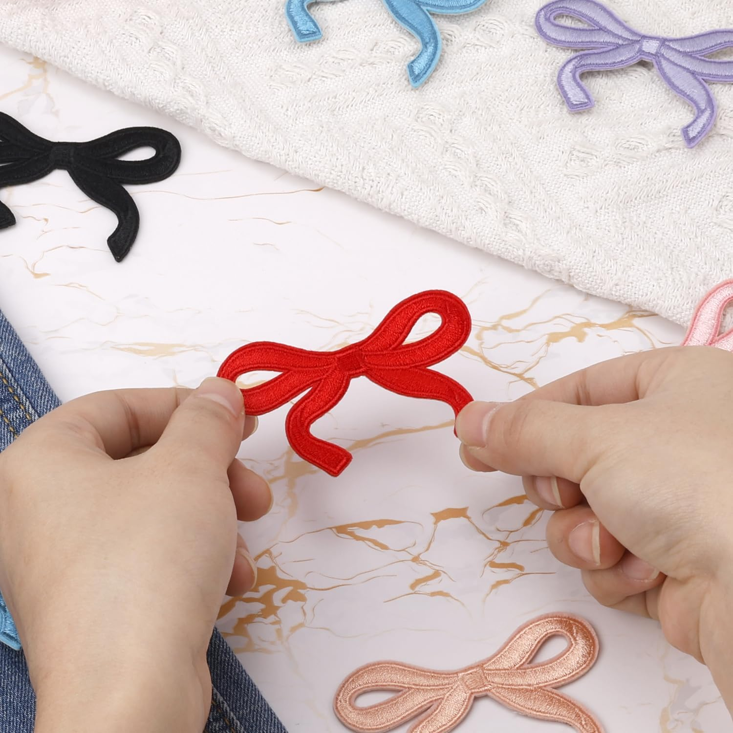 20Pcs Bow Patches, 10 Colors Cute Iron on Patches Chenille Patches Bowknot Ironing Patches Bow Patch Decor Embroidery Supply for Clothes Hats Pants image number 1