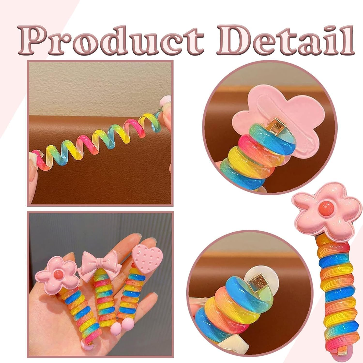 10 PCS Colorful Telephone Wire Hair Bands for Kids, Spiral Hair Ties, Bowknot Braided Telephone Wire Hair Bands, Ponytail Holder Accessories for Women Girls (Multicolor) image number 6