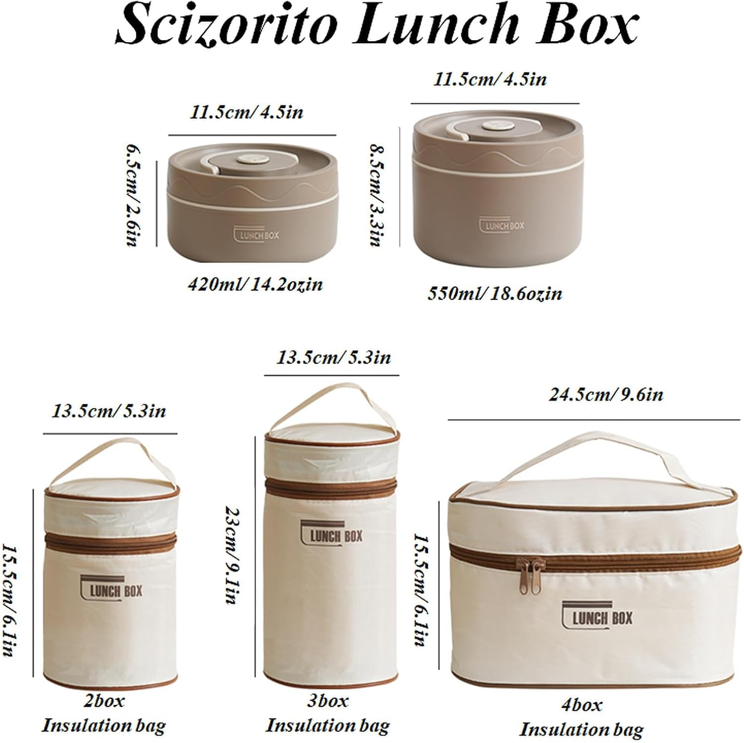 Thermal Bento Lunch Box Set, Portable Insulated Food Container Set with Bag, Separate Stackable Leakproof 304 Stainless Steel Lunch Container for Adult Kids Men Women (Beige-3 Pack) image number 5