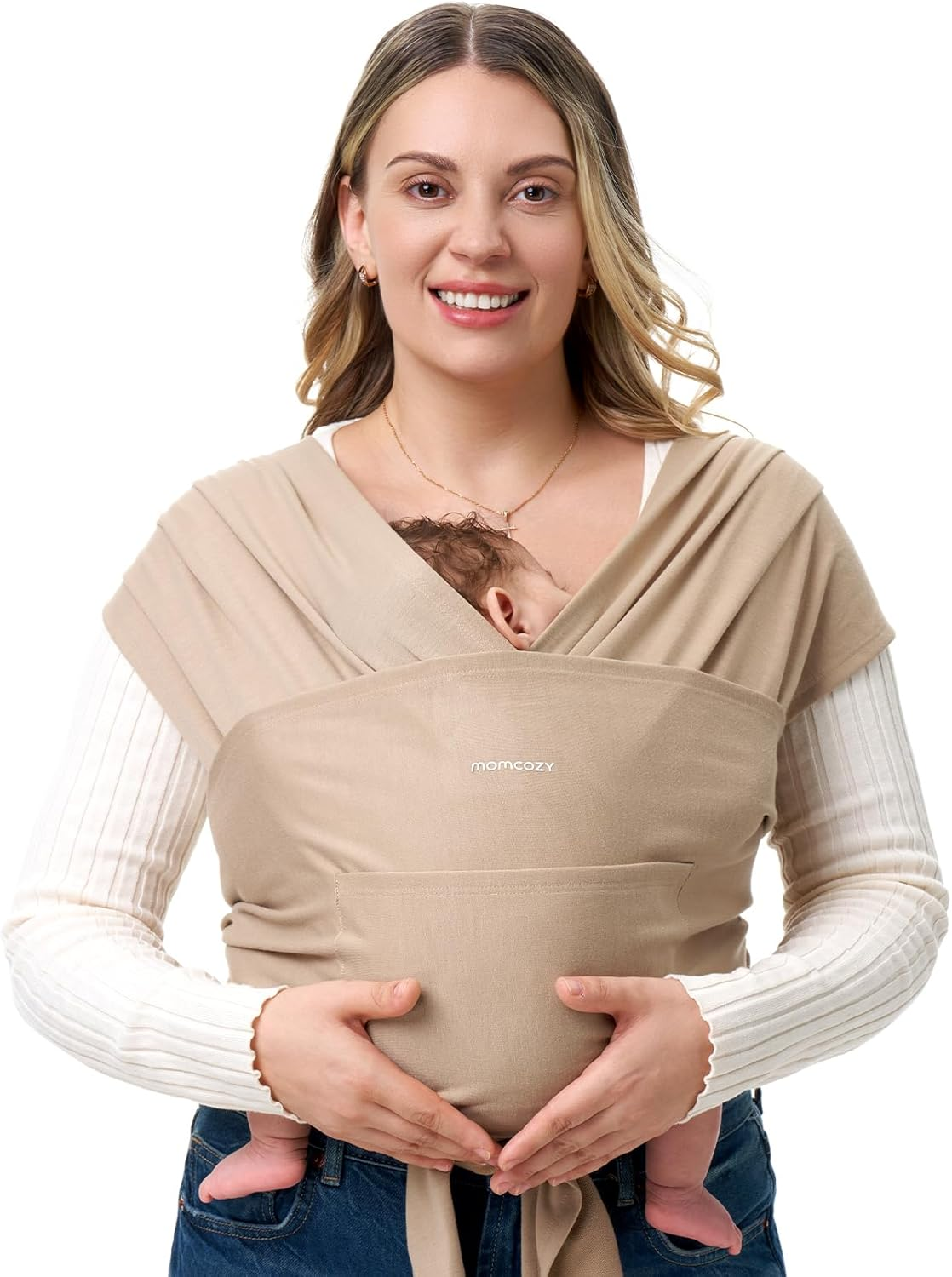 Momcozy Baby Wrap Carrier, Easy to Wear Infant Carrier Slings, Lightweight Hands Free Baby Sling, Adjustable Baby Carriers for Newborn to Toddler 8-35 Lbs, Black