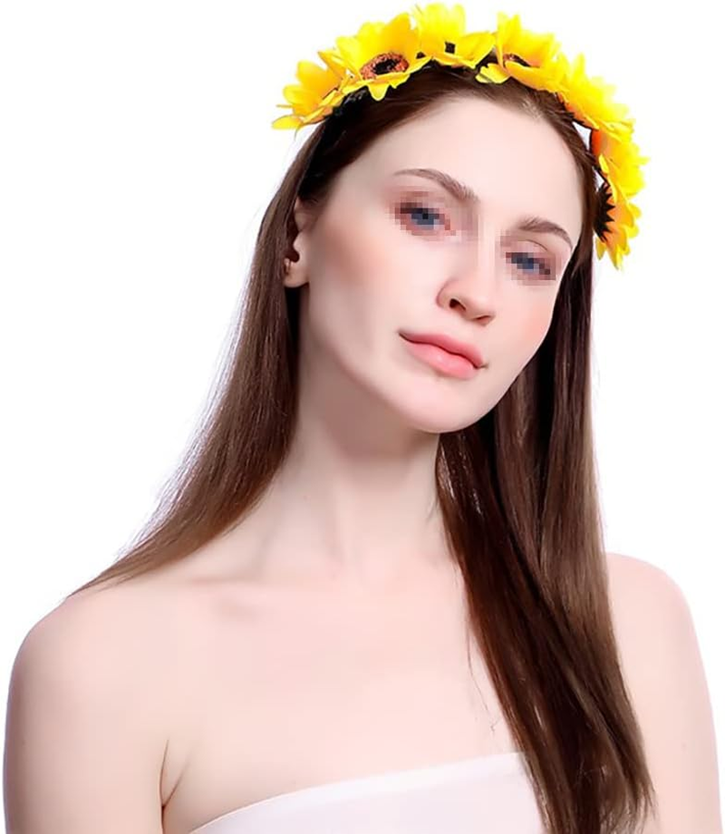 JIHUOO Sunflower Headband Hair Wreath Boho Flower Crown Flower Wreath Flowers Headband Headpiece for Women Wedding Party B image number 2
