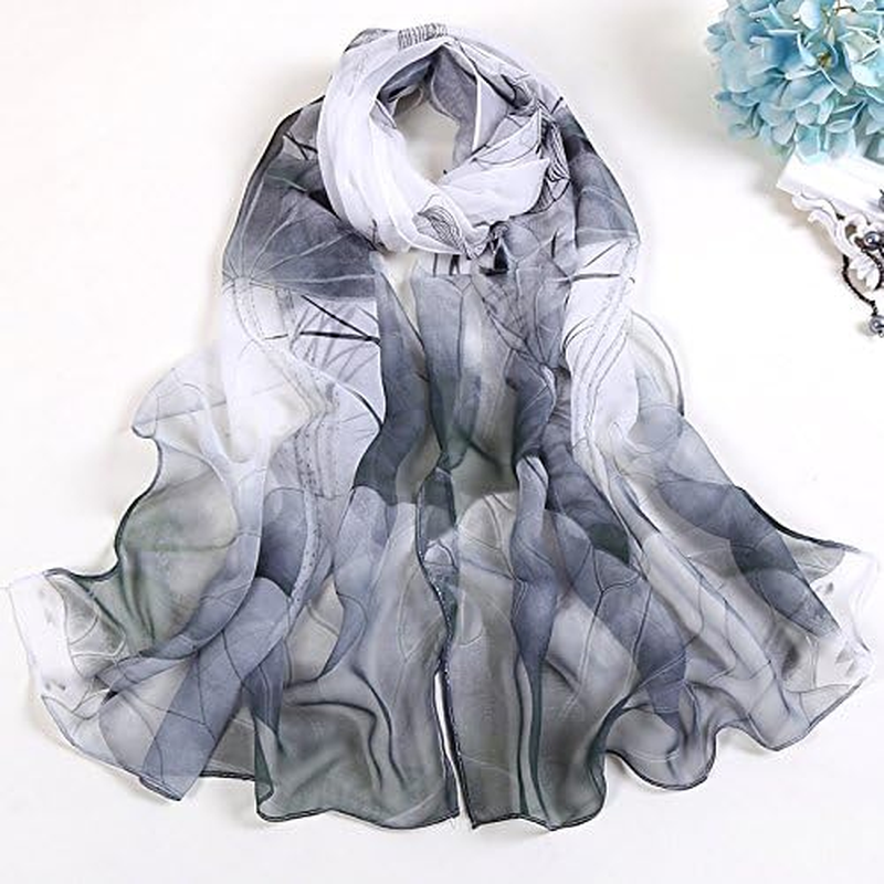 Silk Scarf Fashion Scarves Lightweight Sunscreen Shawls for Women (Black) image number 1