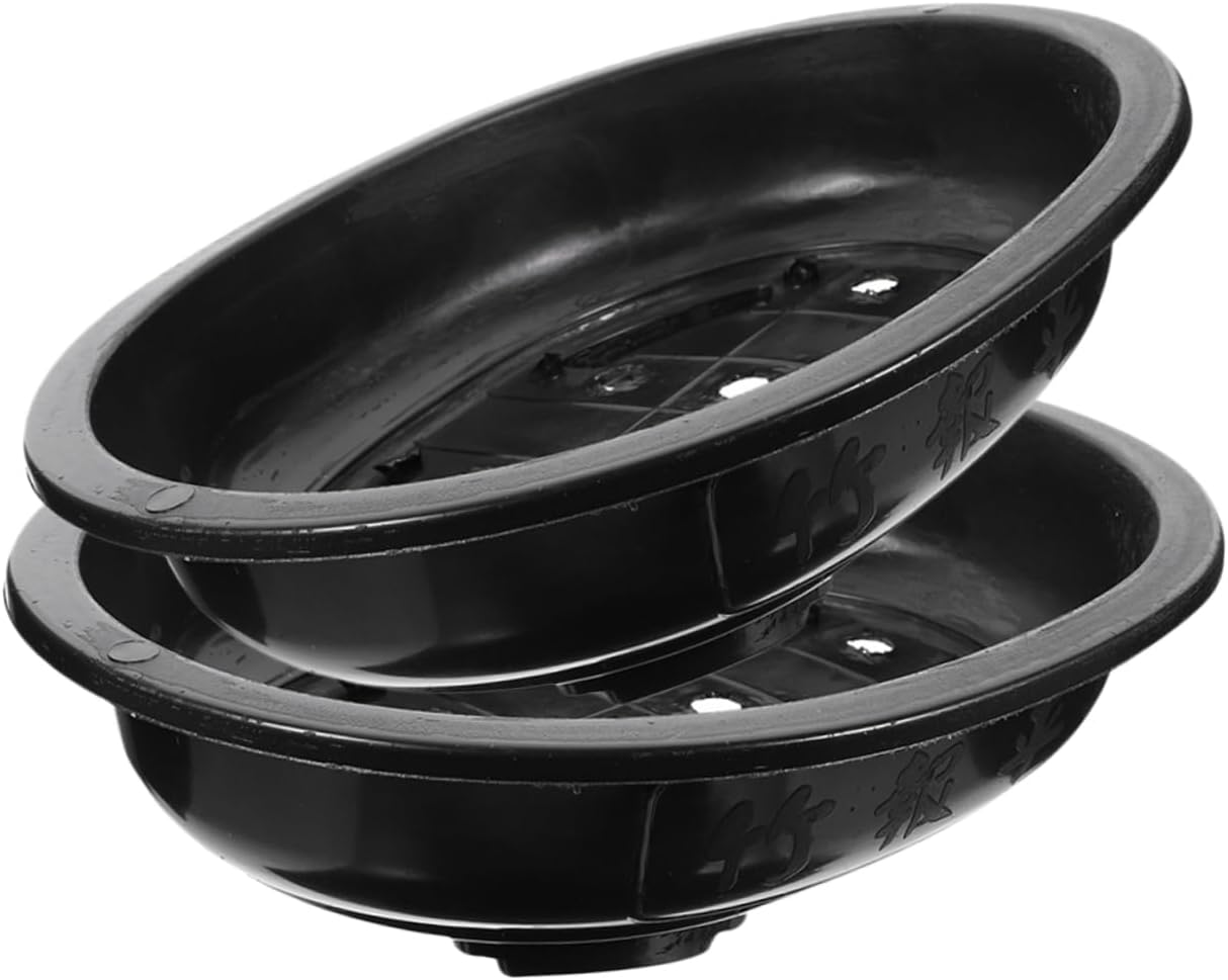 ANDRESLAD 4Pcs Oval Bonsai Pots Durable Plastic Flower Containers for Indoor Gardening Breathable Design for Healthy Plants for Home and Office Decor