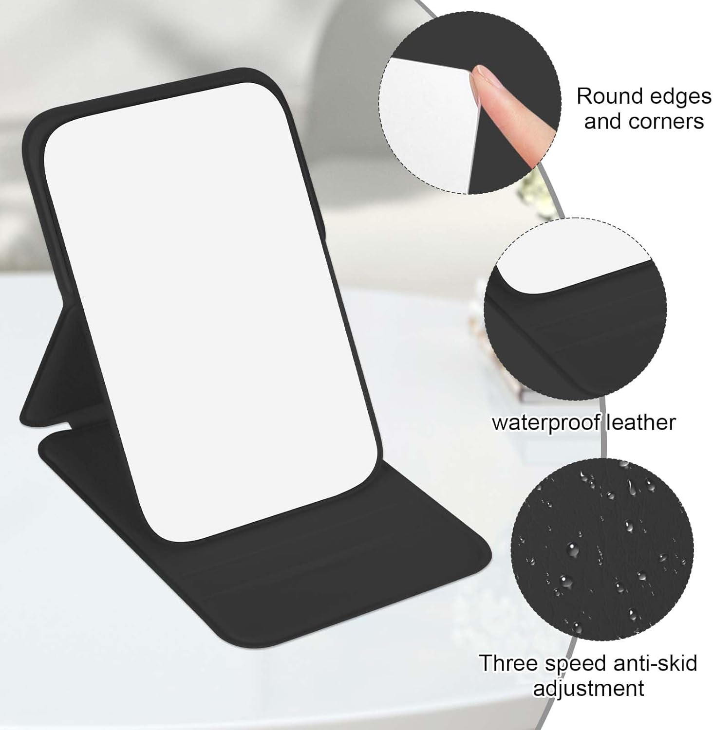 Travel Mirror, Foldable Mirror with Cortical Bowl, Pocket Mirror, Makeup Mirrors for Children, Portable Super HD Mirrors Ultra-Thin and Durable for Home, Travel Use (Black) image number 2