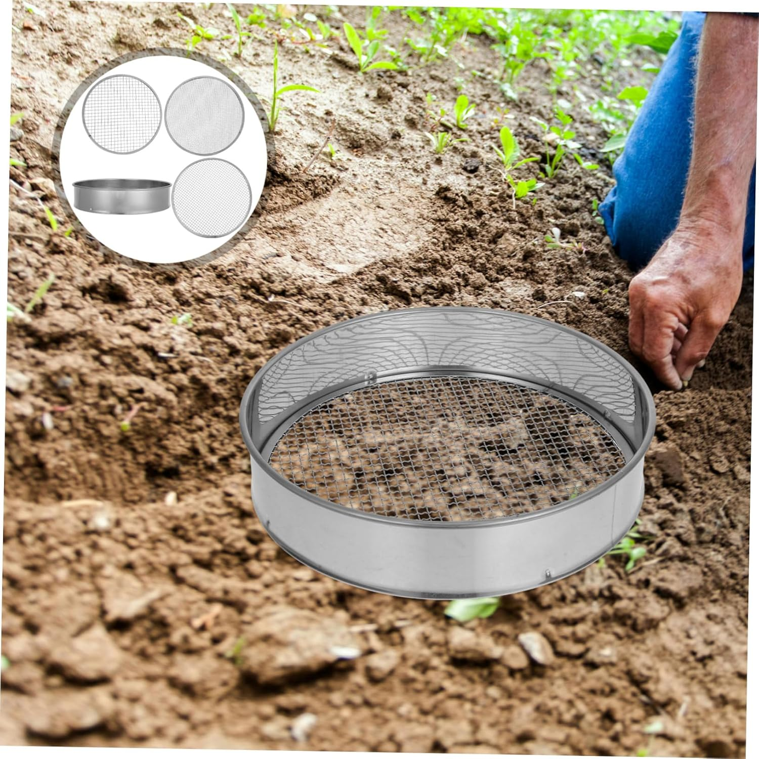 OFFSCH Garden Soil Sifter Sieve Mesh Sifter for Rocks Handheld Soil Sieve Essential Gardening Tool image number 3