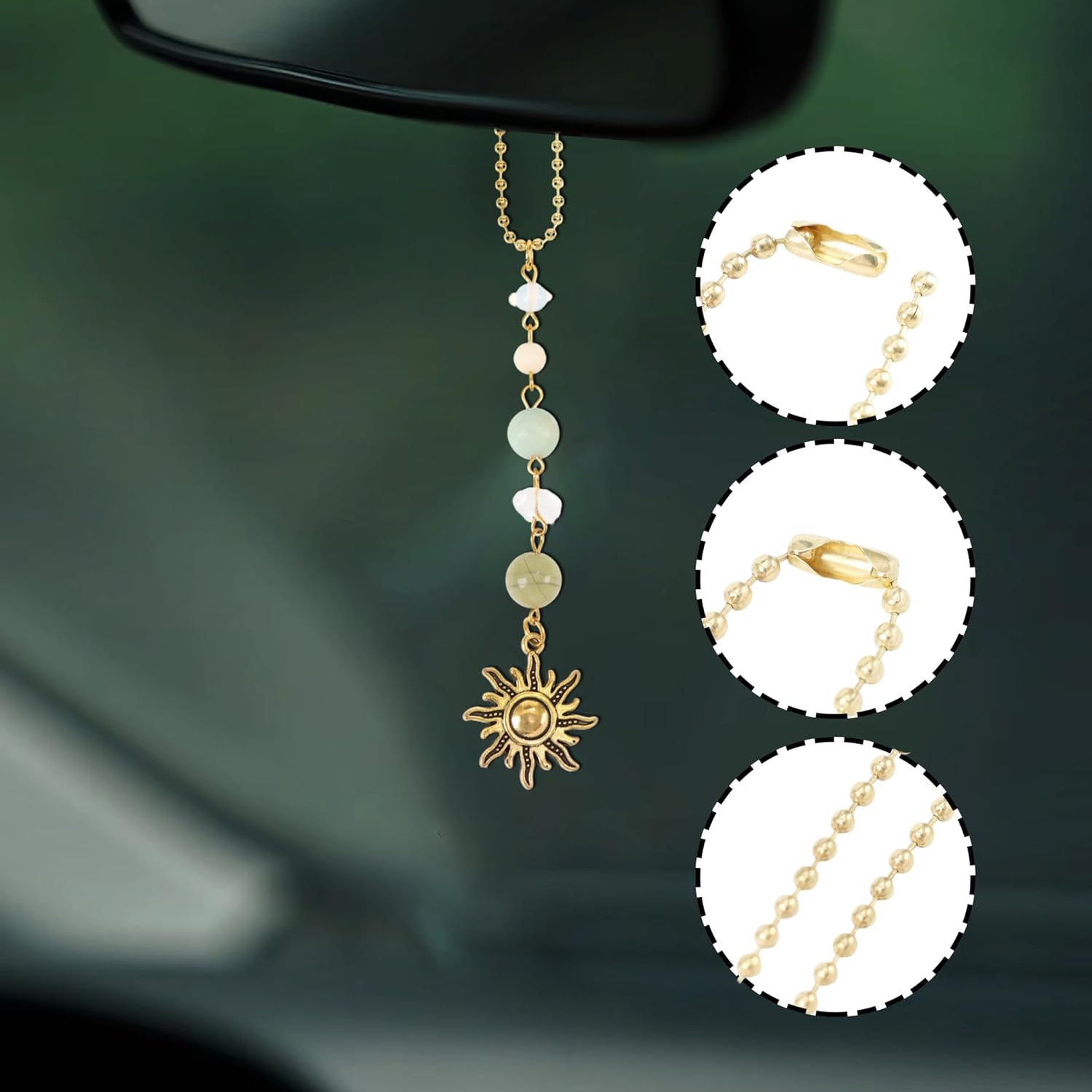 Sun Car Hanging Decor, Handmade Crystal Decorations Car Rear View Mirror Hanging Accessories, Cute Car Accessories for Women image number 1