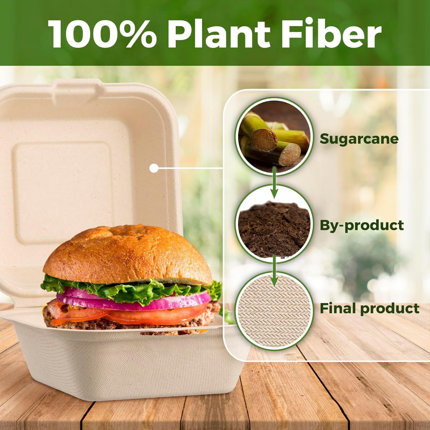 Clamshell Take Out Food Containers with Oil Paper, 6X6" 50-Pack Heavy-Duty Quality to Go Containers, Natural Disposable Bagasse, Eco-Friendly Biodegradable Made of Sugar Cane Fibers image number 6