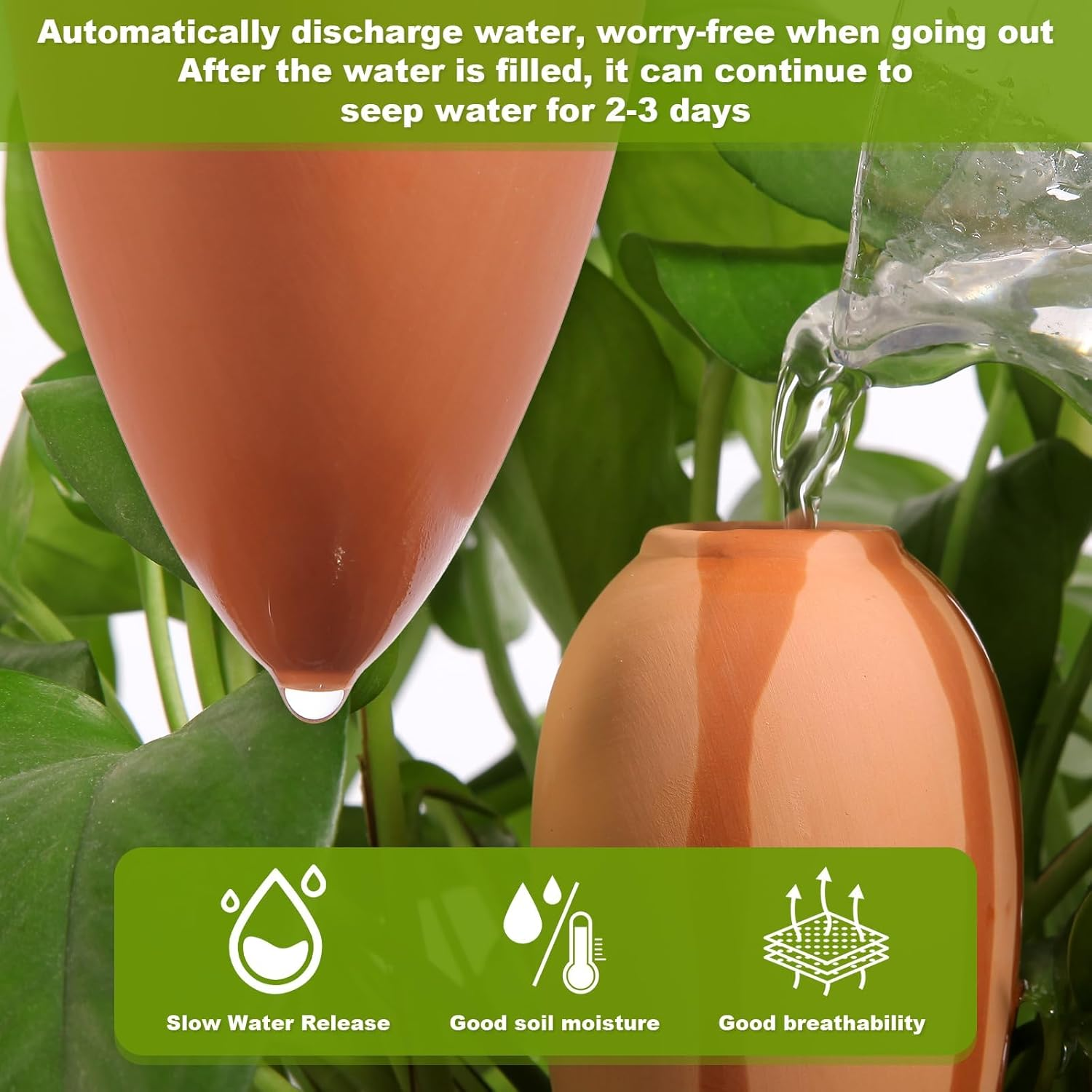 4 Packs Terracotta Watering Pots, Terracotta Self Watering Planter Insert Watering Spikes, Plant Watering Devices Watering Spikes Automatic Plant Accessories - Small Cone image number 2