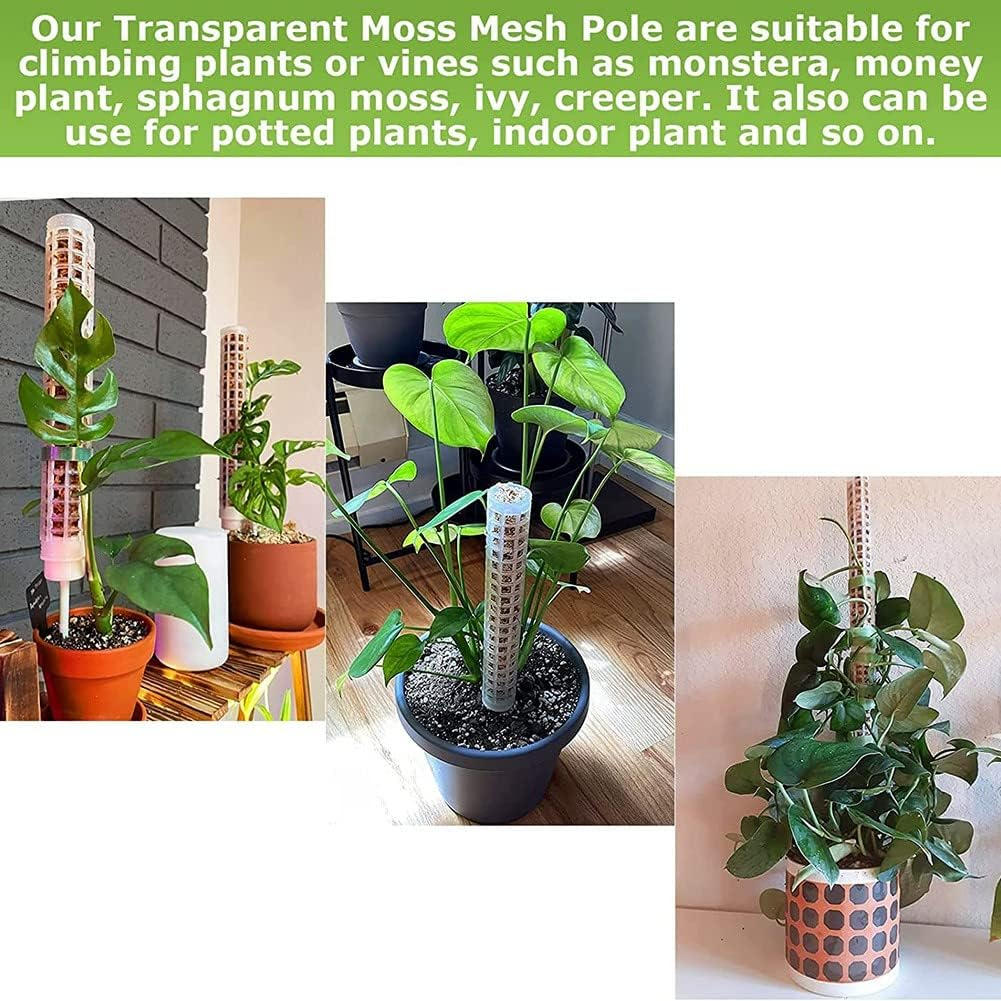 Qeunrtiy 6Pcs Plastic Moss Pole 15 Inch Transparent Moss Mesh Pole Small Moss Pole Stake for Plants Monstera Potted Plants image number 2
