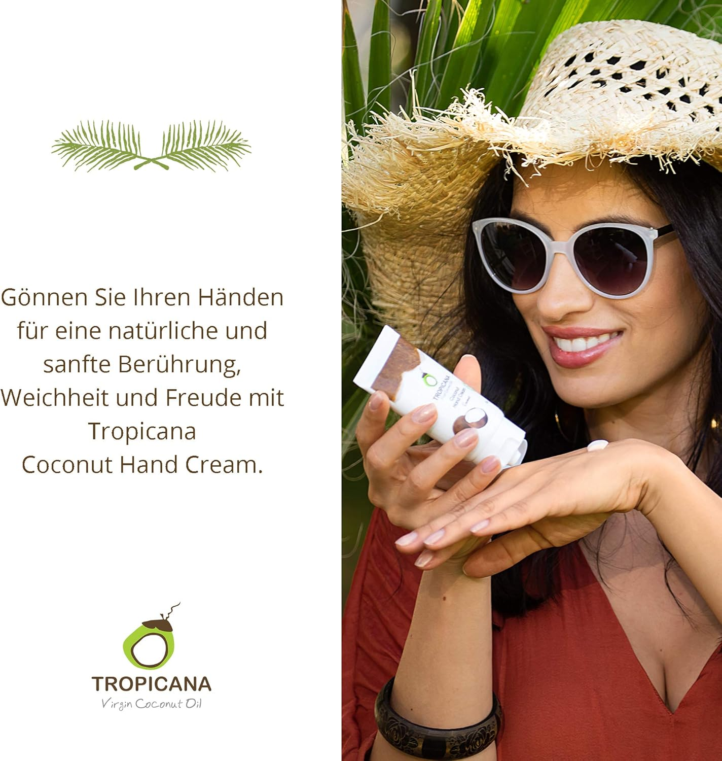 Tropicana Organic Cold Pressed Coconut Oil Hand Cream Moisturizing 50G./Coconut#A2U. image number 4