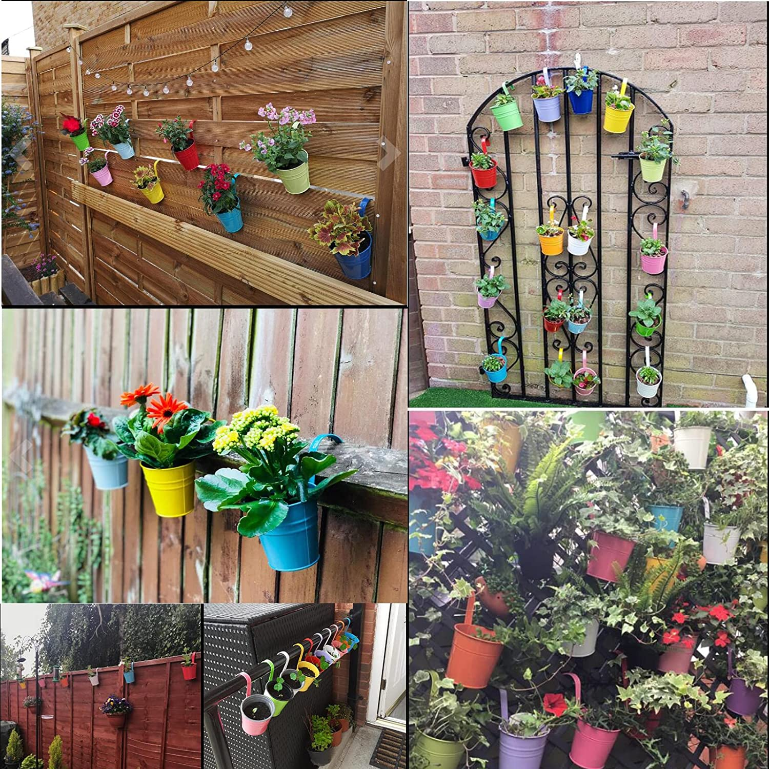 10 X Metal Iron Hanging Flower Pot,3.9" Hanging Balcony Garden Planter Home Decor,Garden Plant Pots Hanging Buckets Hanging Planter image number 1