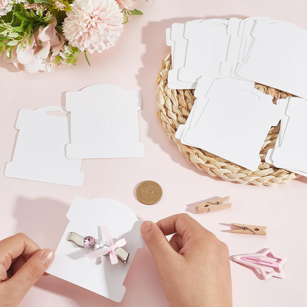 SOFPLATE 1 Box 100Pcs White Hair Clip Display Cards Headband Display Cards 3.5 X 3.1 Inch Barrette Bow Holder Hair Accessories for Bobby Pins Claw Clips Jewellery Organisation Storage Small Business image number 4