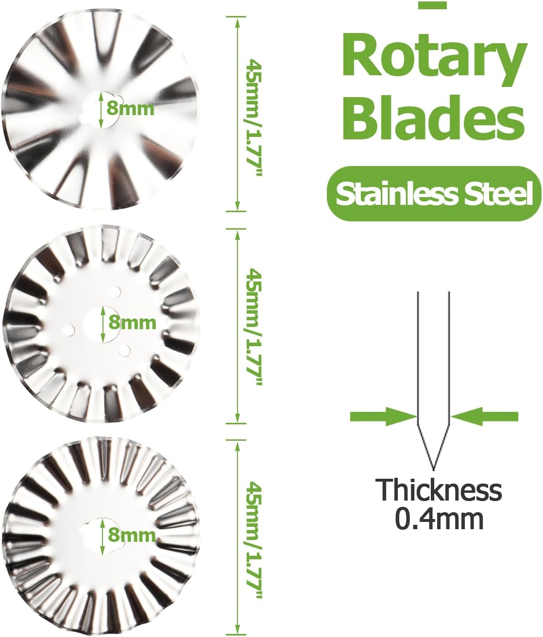 Bestgle 45Mm Pinking Rotary Cutter Blades, Wave Rotary Replacement Blades Stainless Steel Circular Decorative Edge Rotary Cutters Pink Knife Refill Blade for Quilting Sewing Cutting Paper Fabric, 9Pcs image number 6