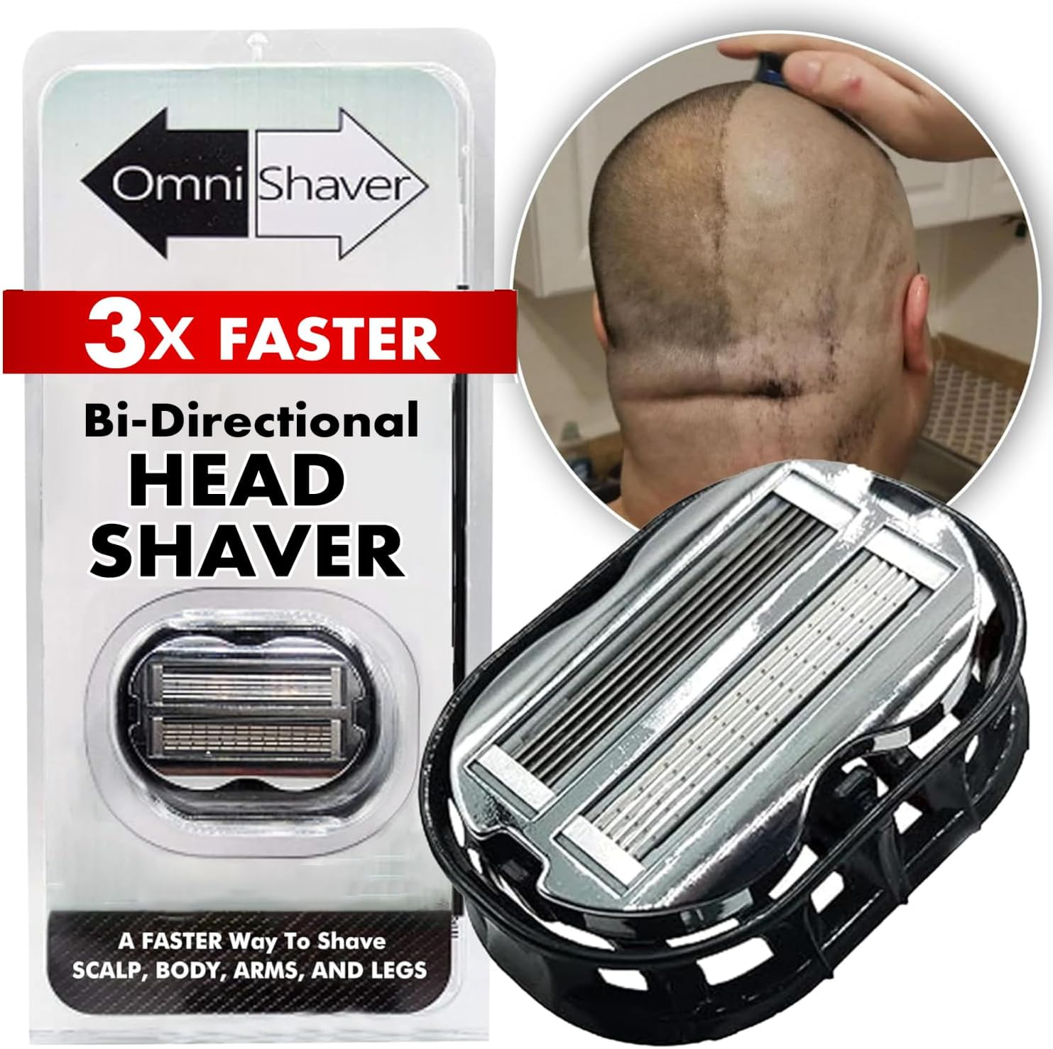 Premium Omnishaver Bi-Directional Shavers for Men & Women | 3X Faster than Disposable Razors | Smooth, and Safe | Self-Cleaning, Self-Sharpening Razor Blades for Shaving Head, Legs, Arms, Body (Black) image number 2