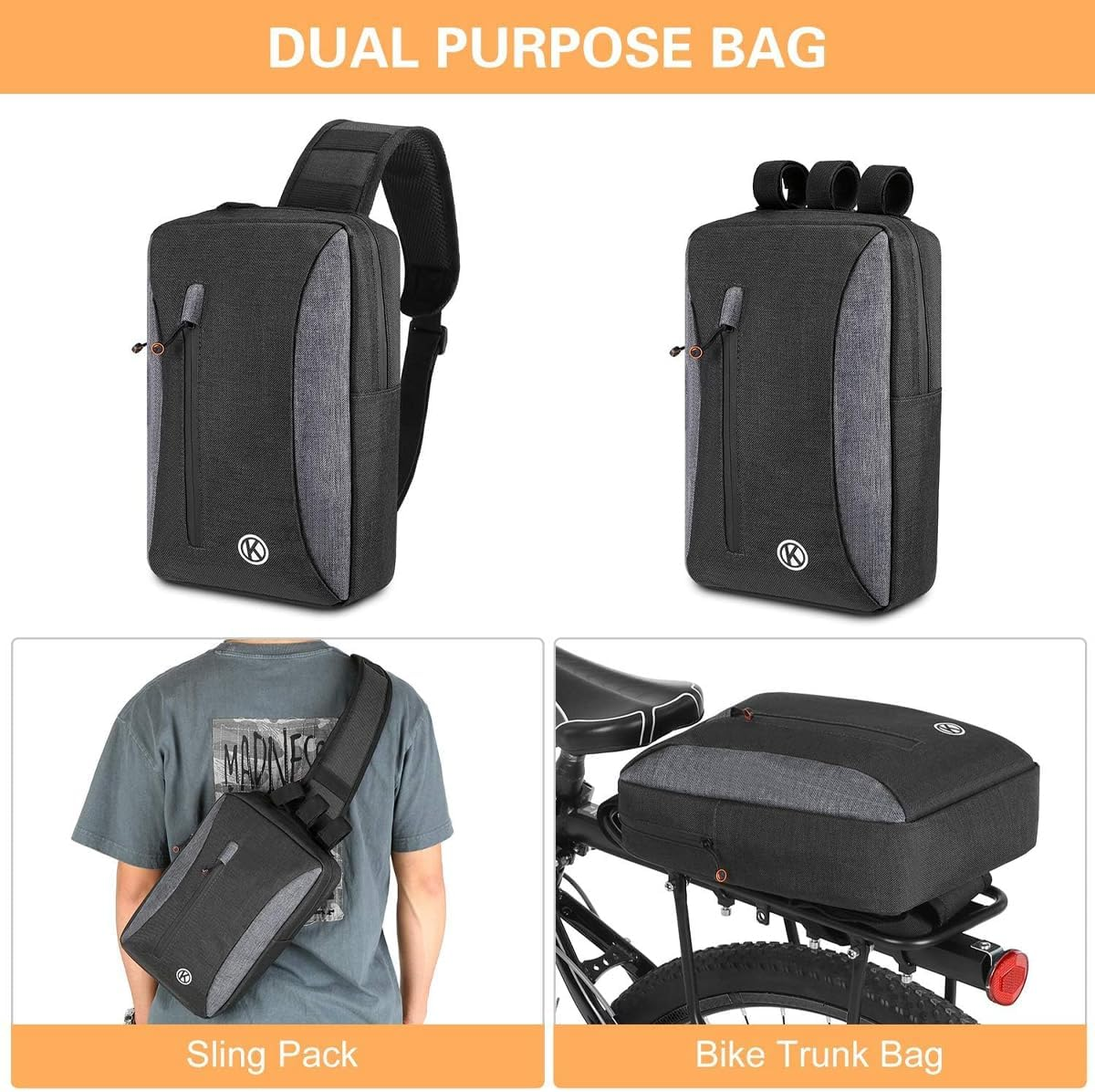 AIMALL Bicycle Handlebar Bag Mountain Bike Front Tube Bag Grey Oxford Fabric Folding Bike Cycling Storage Pouch 11.8In X 7.87In X 2.95In Magic Tape Strap Compact Equipment image number 6